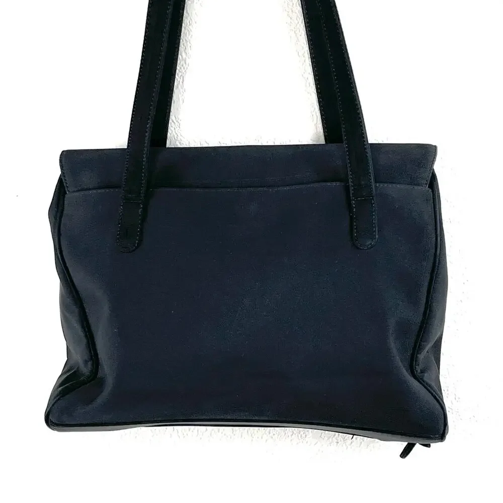 Vintage 90s Enzo Angiolini Black Large Flapover Shoulder Bag Credit Card Storage